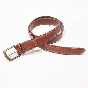 Bean Pole Men Tan Brown Leather Belt Brass Buckle Adjustable Size Up To W 38-39